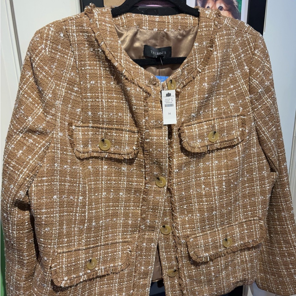 Talbots Camel Tweed Boxy Blazer
